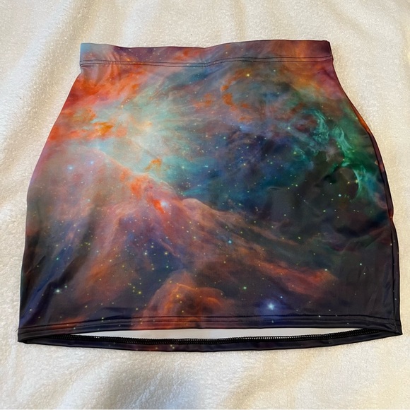 Original blackmilk rainbow galaxy print mini skirt, large raver club - Picture 1 of 5